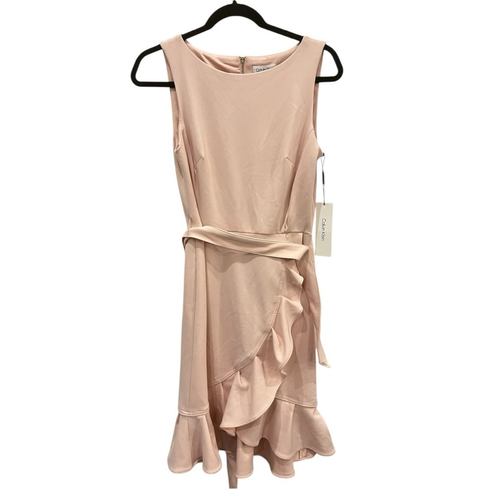 Calvin Klein Blush Asymmetrical Ruffle Dress Size 4 NWT